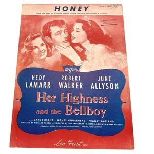 Honey From Her Highness and the Bellboy VTG Piano Sheet Music 1928 Heddy Lamar